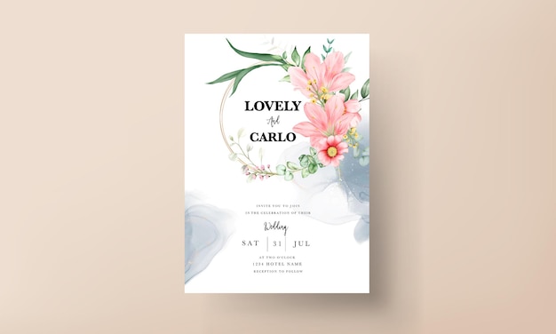 Free vector beautiful watercolor floral wedding invitation card set