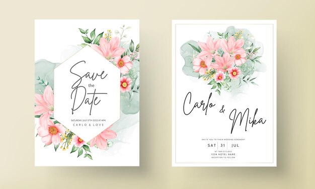 beautiful watercolor floral wedding invitation card set