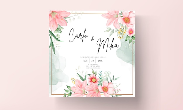 Beautiful watercolor floral wedding invitation card set