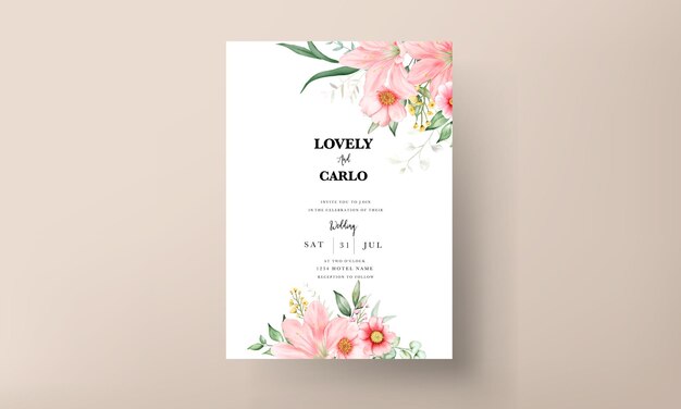 아름다운 수채화 꽃 결혼식 초대 카드 세트