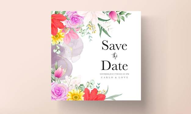 Free vector beautiful watercolor floral wedding invitation card set