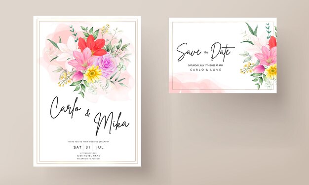 beautiful watercolor floral wedding invitation card set