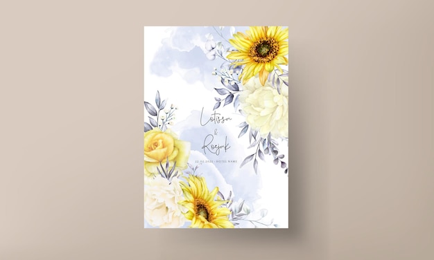 Beautiful watercolor floral wedding invitation card template