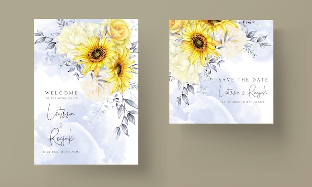 Free vector beautiful watercolor floral wedding invitation card template