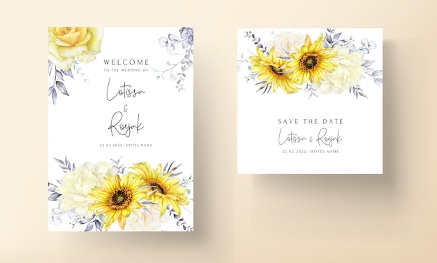 Free vector beautiful watercolor floral wedding invitation card template