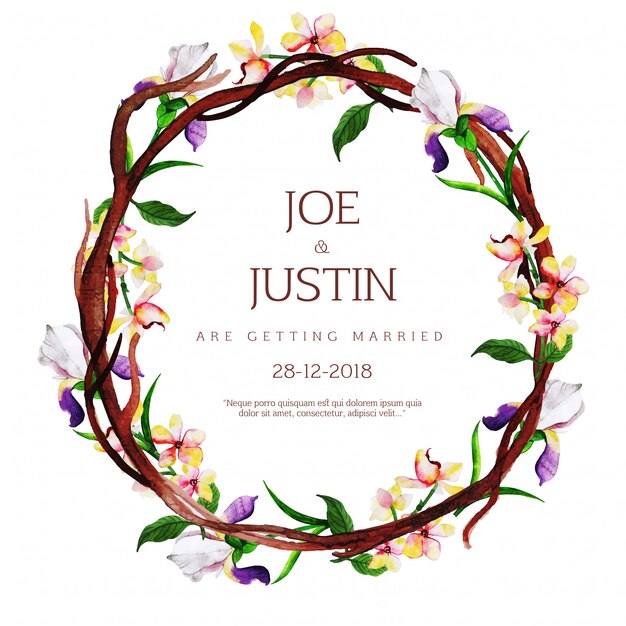 Beautiful Watercolor Floral Wedding Invitation Card