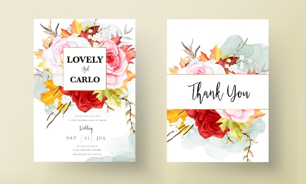 Beautiful watercolor floral wedding invitation card