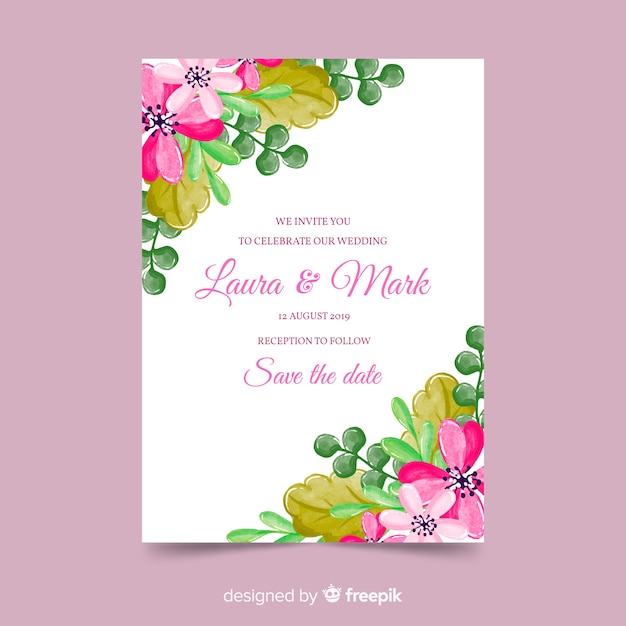 Beautiful watercolor floral wedding invitation template