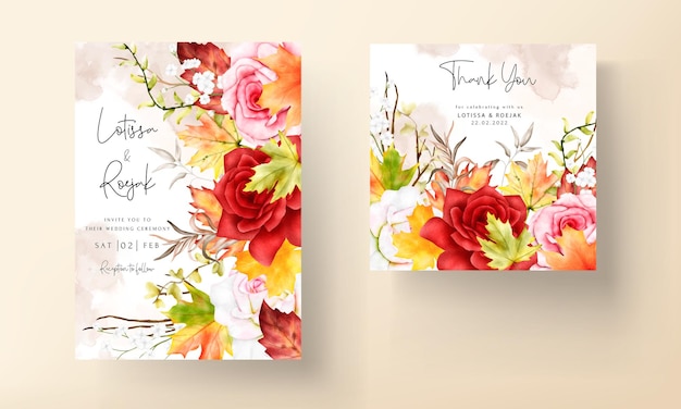 美しい水彩画の花の花輪の招待カードセット
