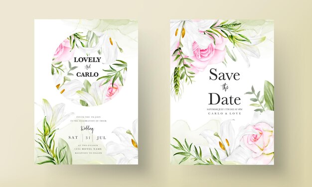 아름다운 수채화 꽃 화환 결혼식 초대 카드 템플릿