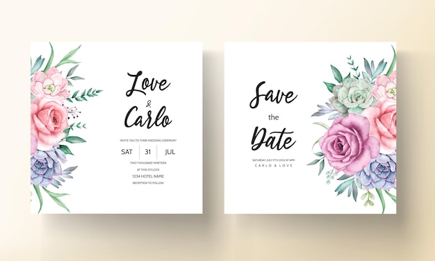 Beautiful watercolor floral wreath wedding  invitation card