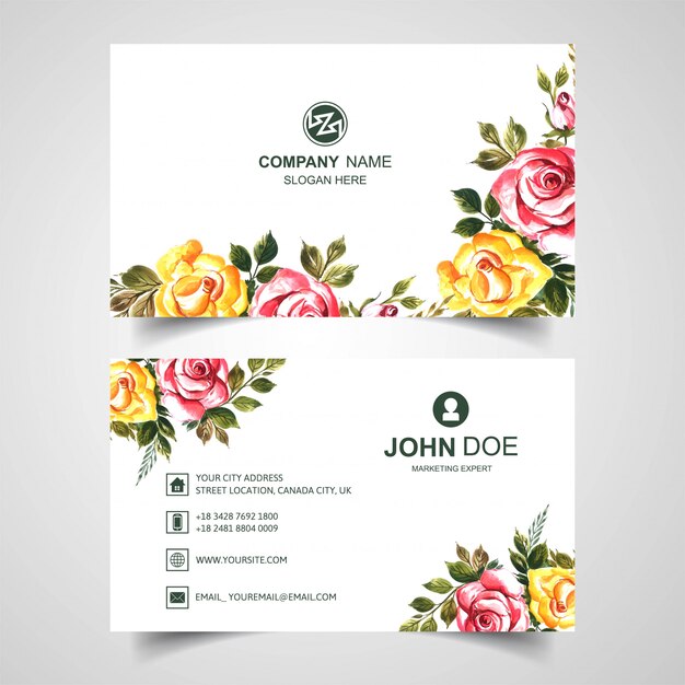 Beautiful watercolor flower on business card template