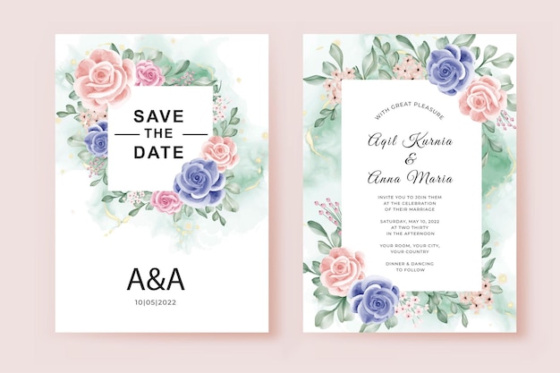 Beautiful watercolor flower wedding invitation floral design