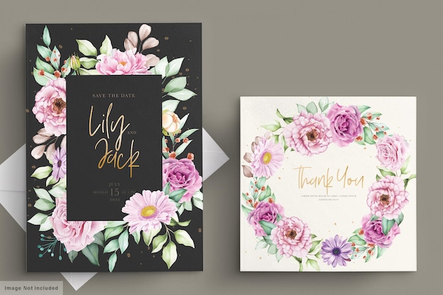 Set di carte di nozze bellissimi fiori ad acquerelli