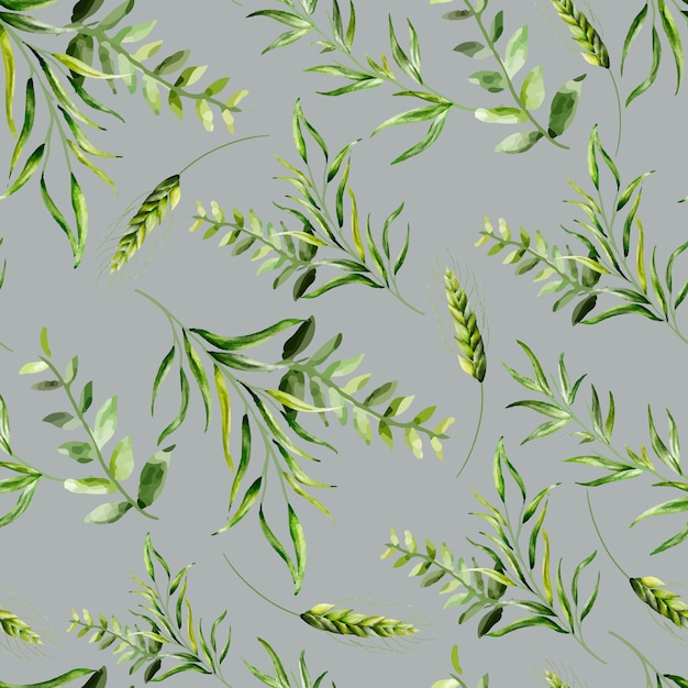 Free vector beautiful watercolor greenery grass leaves seamless pattern