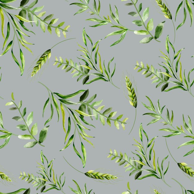 Beautiful watercolor greenery grass leaves seamless pattern
