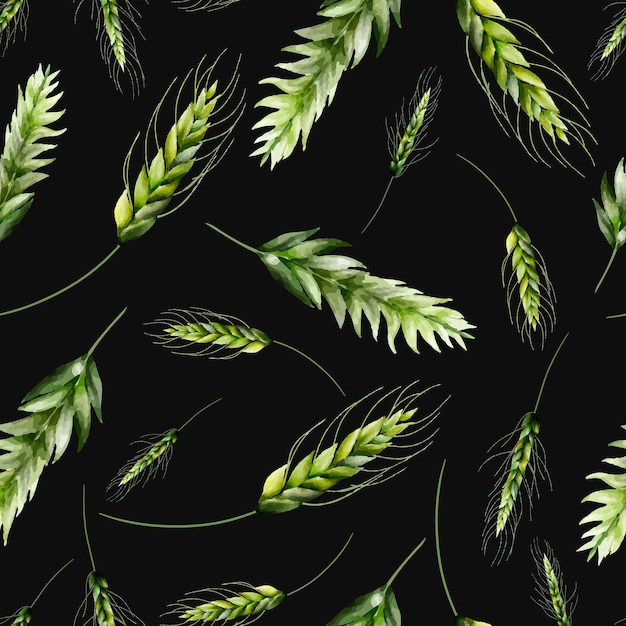 Free vector beautiful watercolor greenery grass leaves seamless pattern