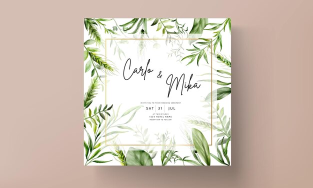 beautiful watercolor greenery leaves wedding invitation card