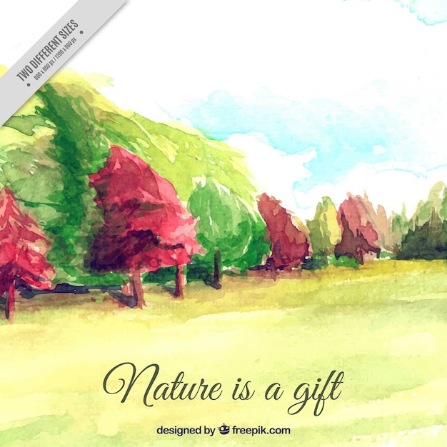 무료 벡터 나무와 고무적인 메시지와 함께 아름 다운 수채화 풍경