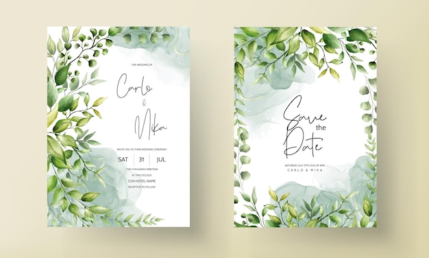 Beautiful watercolor leaf wedding invitation card with alcohol ink