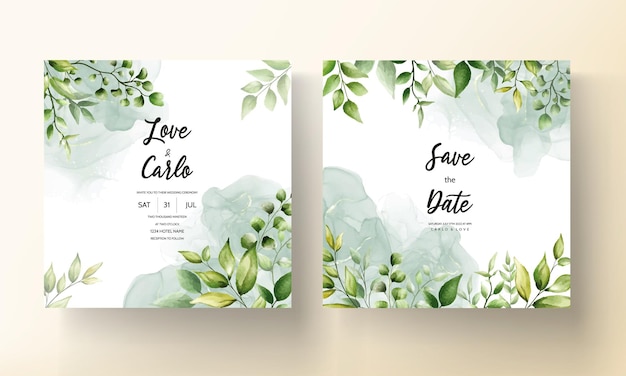 알코올 잉크와 함께 아름 다운 수채화 잎 결혼식 초대 카드