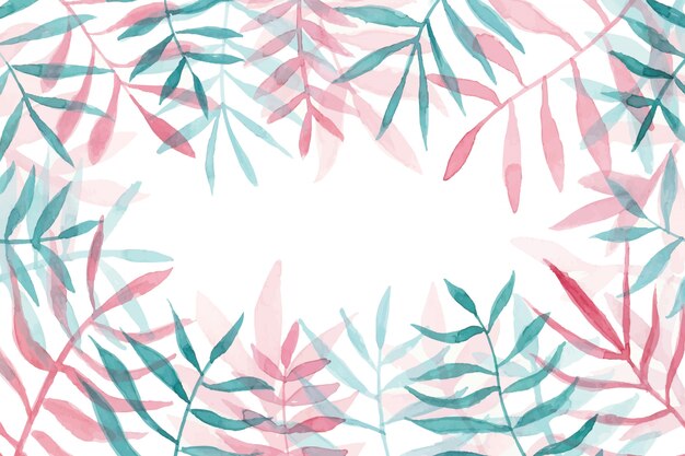 beautiful watercolor leaves frame with copyspace