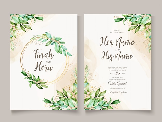 Free vector beautiful watercolor leaves wedding card template