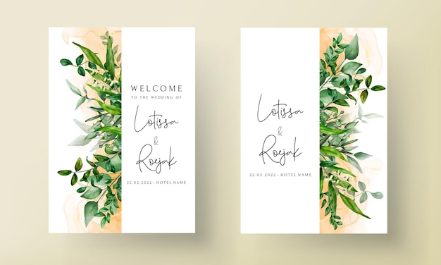 Free vector beautiful watercolor leaves wedding invitation card template