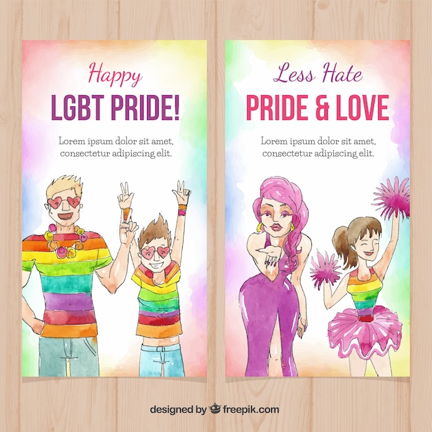 Free vector beautiful watercolor lgbt pride banners