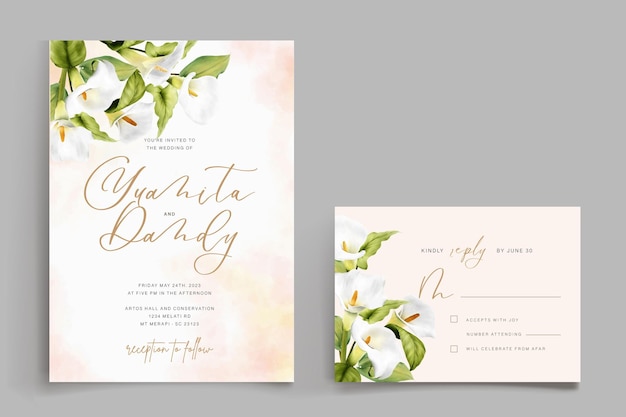 Beautiful Watercolor Lily Wedding Card Set