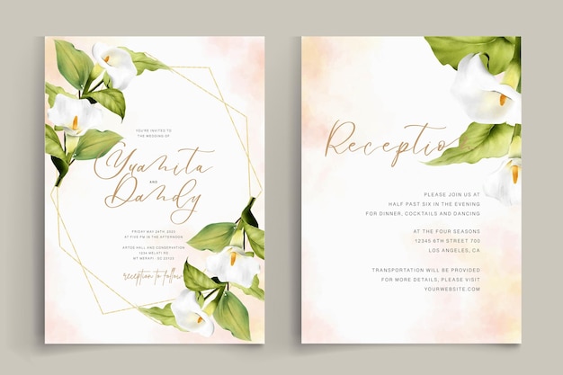 Free vector beautiful watercolor lily wedding card set