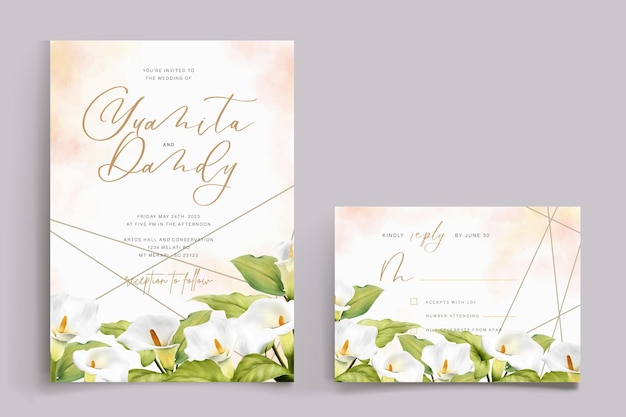 Beautiful Watercolor Lily Wedding Card Set