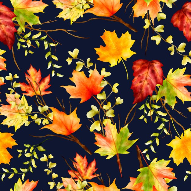 beautiful watercolor maple leaves floral seamless pattern