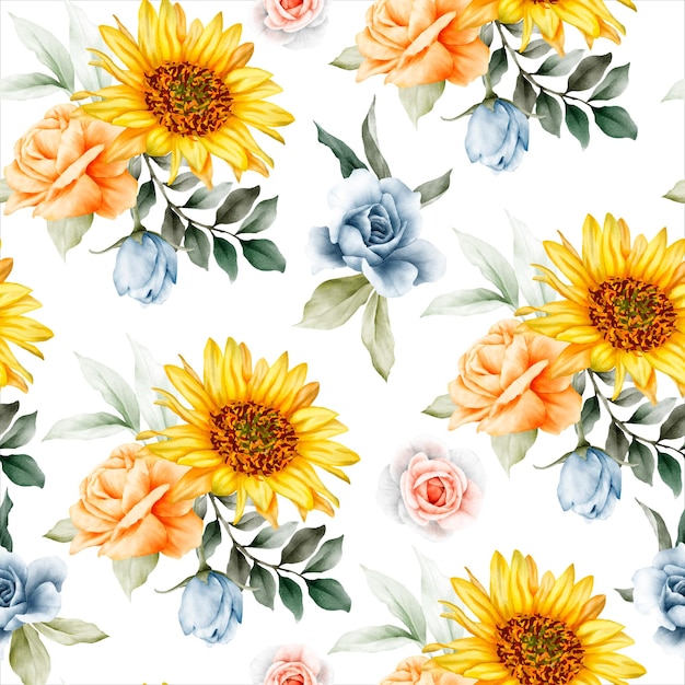 Beautiful watercolor spring floral seamless pattern