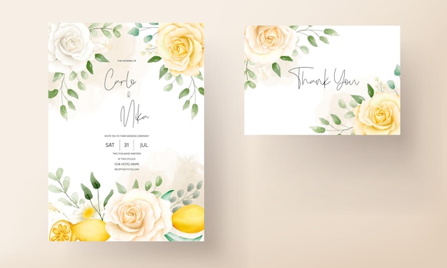 beautiful watercolor summer floral leaves wedding invitation card template