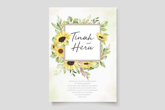 Beautiful watercolor sun flower invitation card