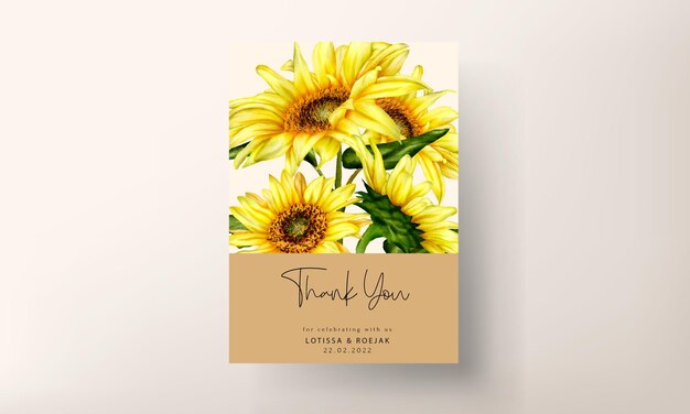 아름다운 수채화 태양 꽃 결혼식 초대 카드