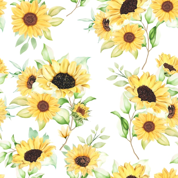 beautiful watercolor sunflower seamless pattern