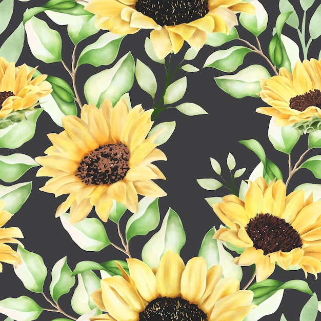 Free vector beautiful watercolor sunflower seamless pattern