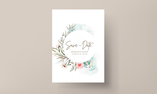 красивая акварельная свадебная пригласительная открытка с элегантным цветком и крошечной листвой