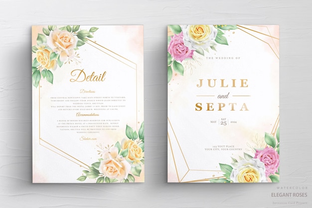 Beautiful watercolor wedding invitation card