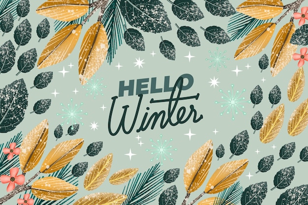 Free vector beautiful watercolor winter background with greeting