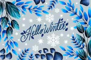 Free vector beautiful watercolor winter background with lettering