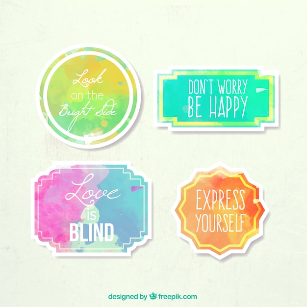 Free vector beautiful watercolors labels, full color