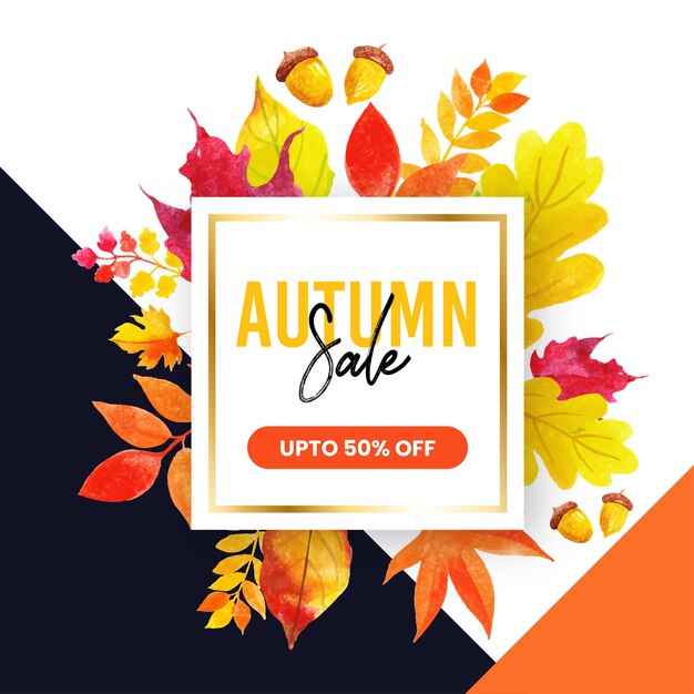 Beautiful Watercolour Autumn Sale Arrangement Multipurpose Frame for Online Banners and Brochures