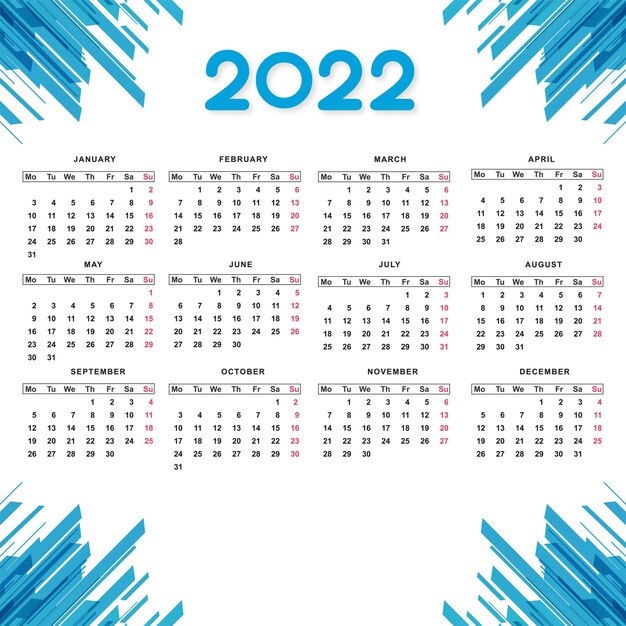 Beautiful wave style 2022 new year calendar design