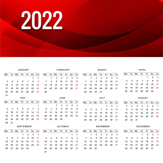 Beautiful wave style 2022 new year calendar design