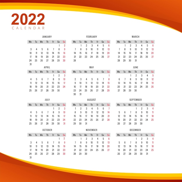 아름다운 웨이브 스타일 2022 새해 달력 디자인