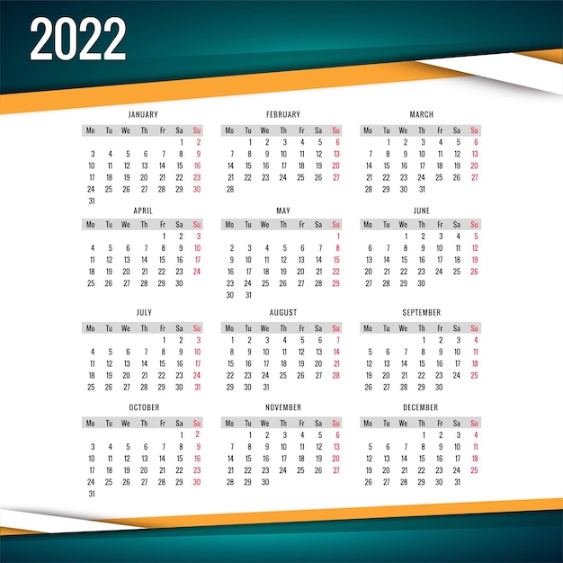 Free vector beautiful wave style 2022 new year calendar design