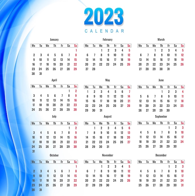 Beautiful wave style 2023 new year calendar design